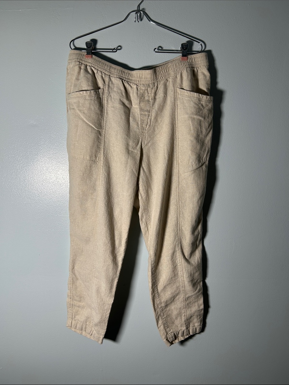 Old Navy  Linen Blend Light Tan Elastic-Waist pants